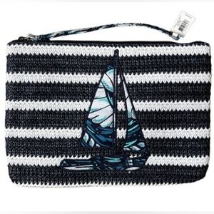 NWT Vera Bradley Large Nautical Straw Sailboat Coastal Wristlet Blue and White